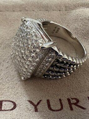 David Yurman Pavé Diamond Square Ring in Sterling Silver sz7